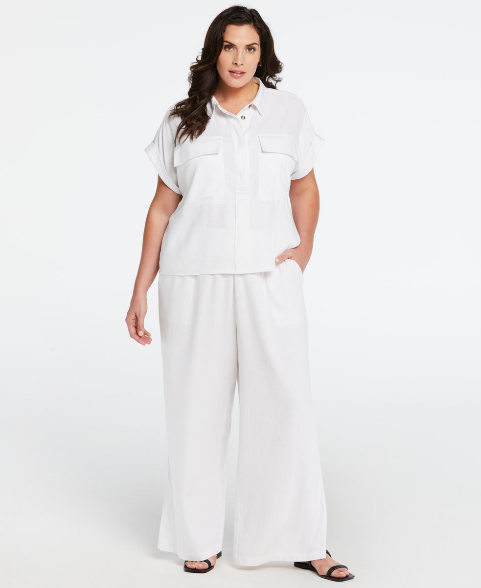 Linen-blend Pants - White - Ladies