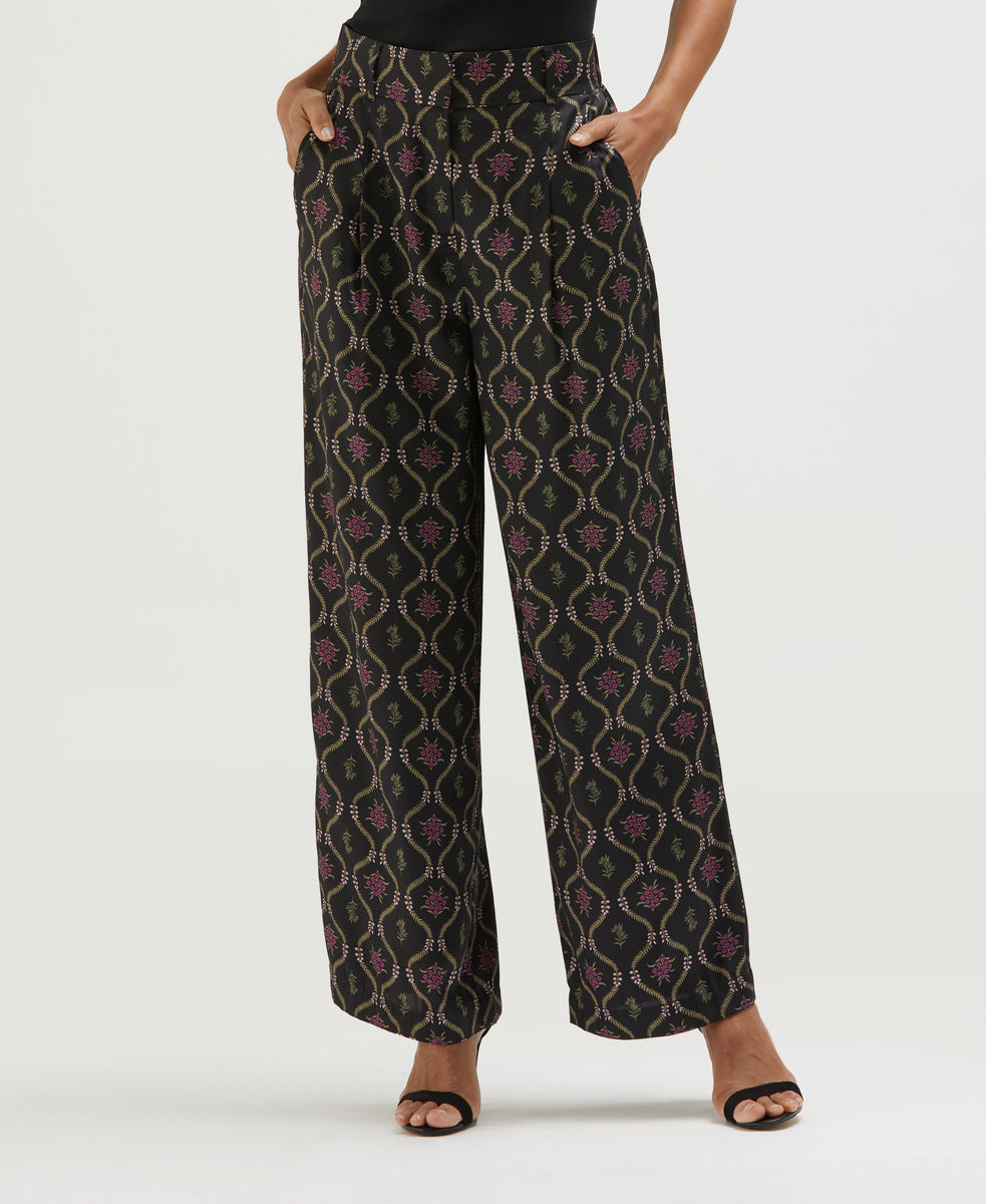 Women's Trellis Print High Rise Wide Leg Pant | Rafaella