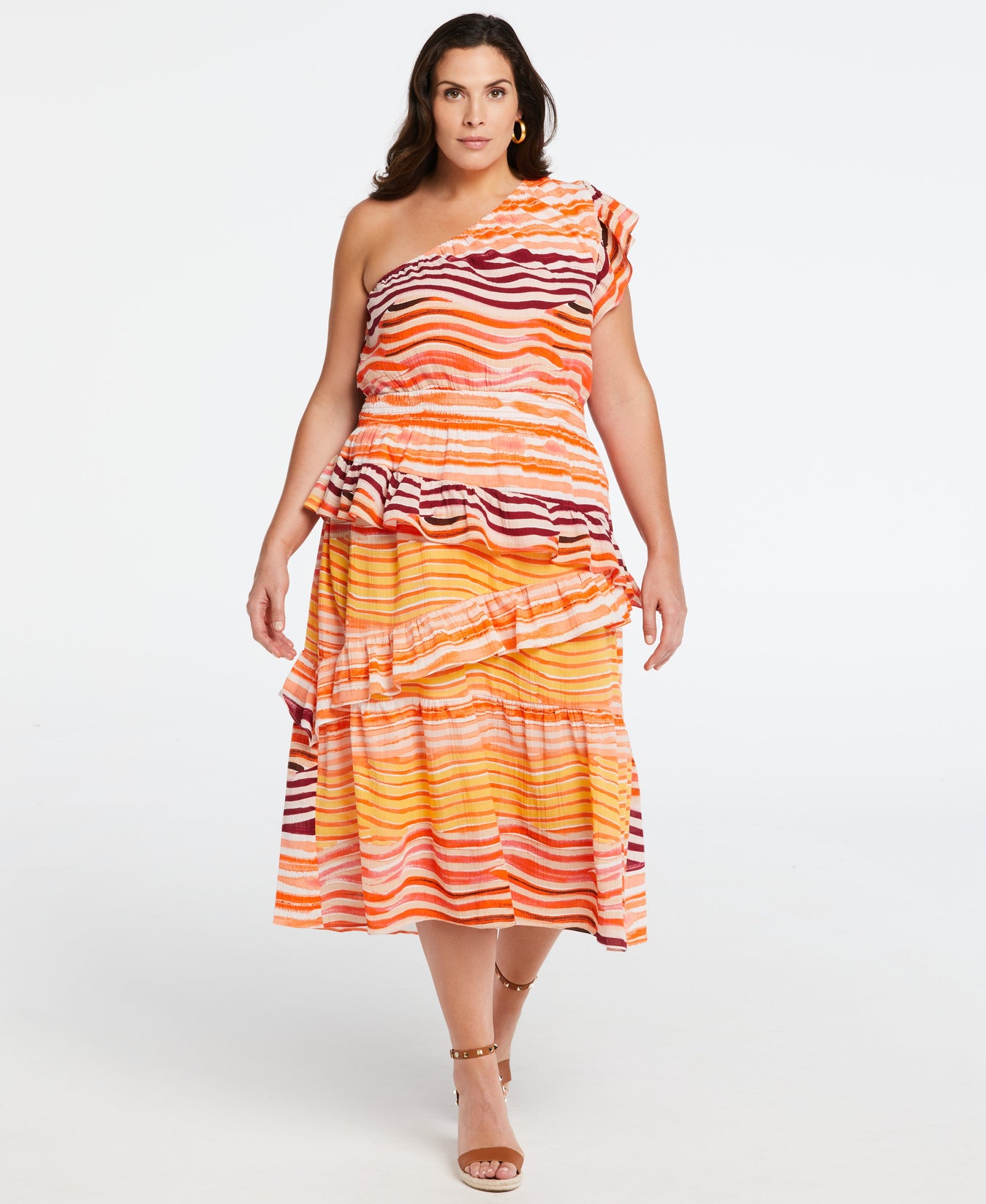 Plus Size One Shoulder Dress With Ruffled Skirt | Rafaella
