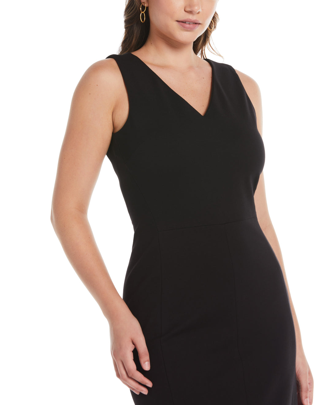 Black v neck shift dress with fashion sleeves